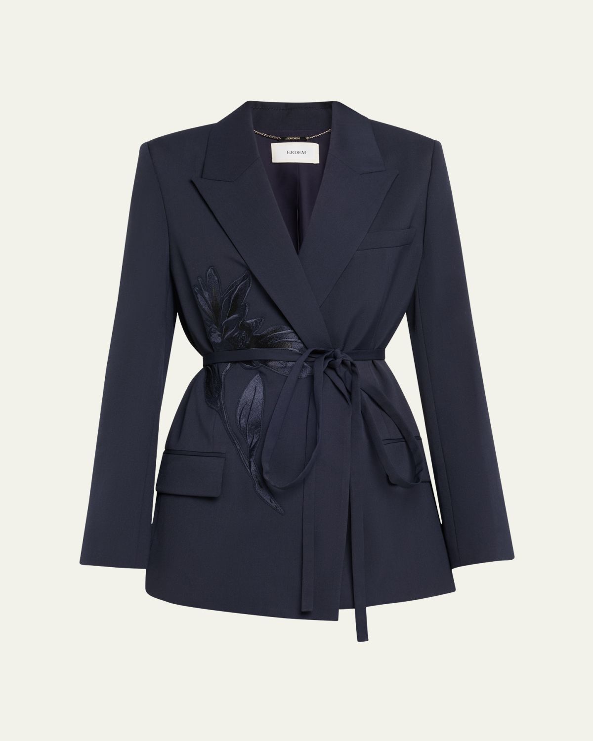 Erdem Flower Double-Breasted Belted Wool Blazer