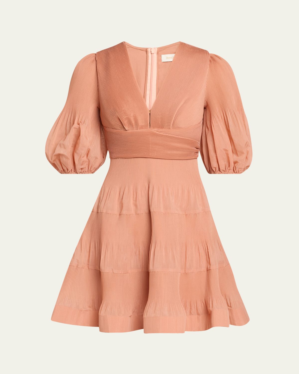 Zimmermann Pleated Puff-Sleeve Mini Dress