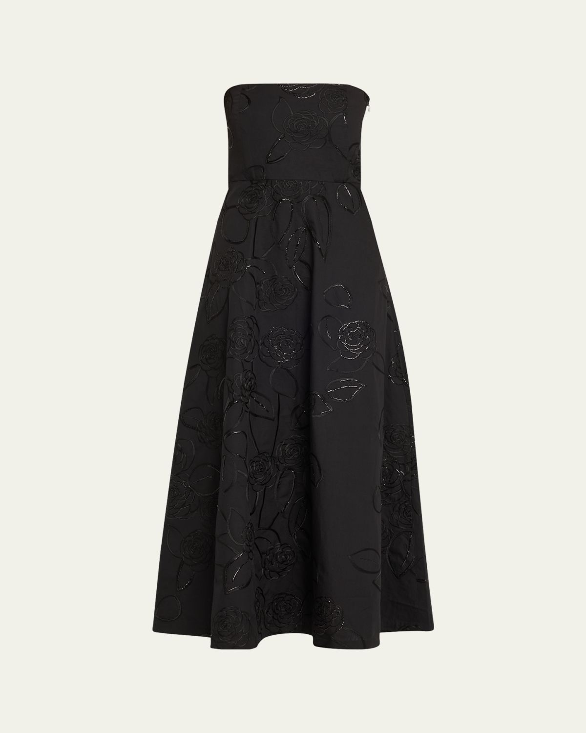 BERNADETTE Odette Strapless Camelia Sequined Midi Dress