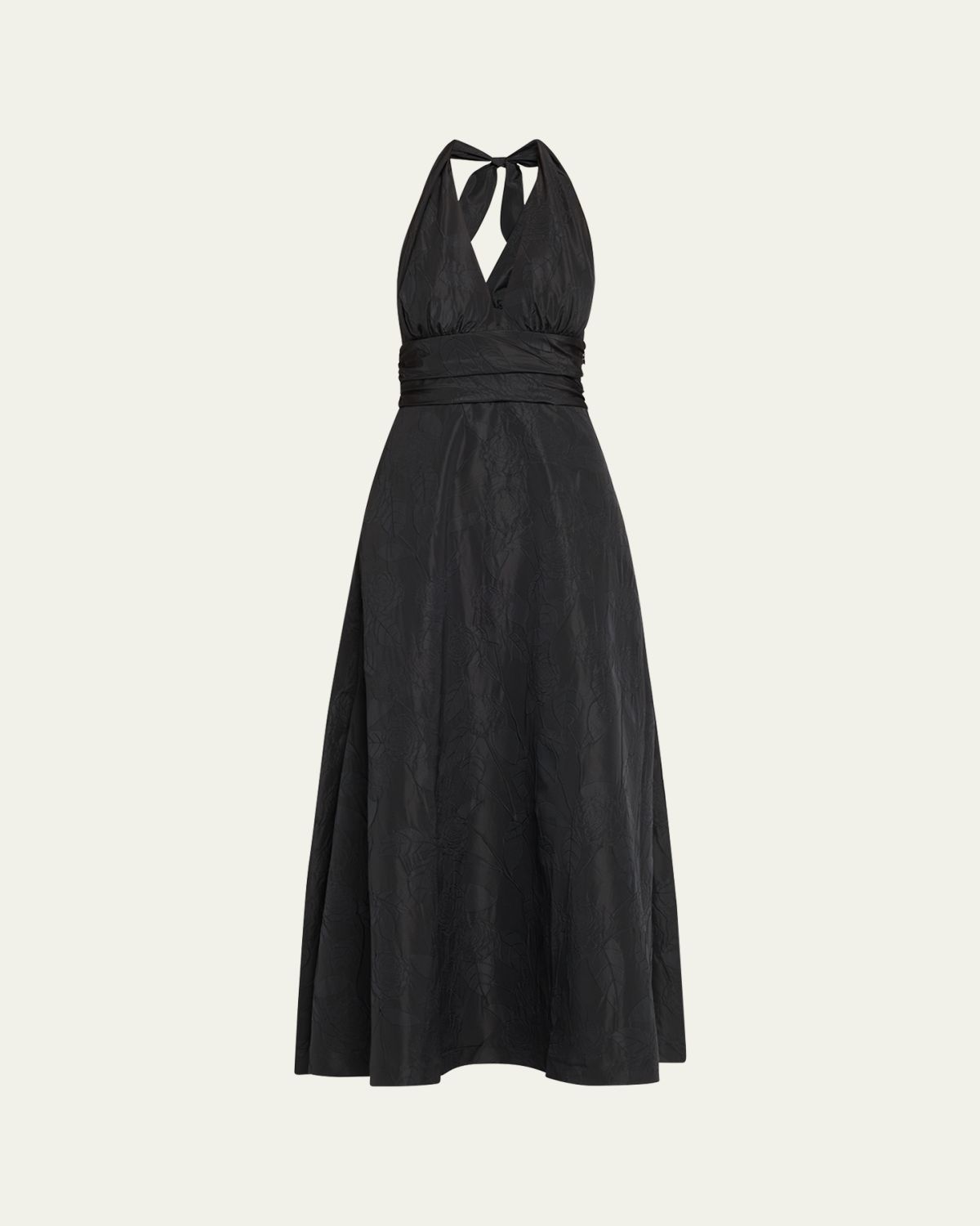 BERNADETTE Marylin Camelia Embossed Cotton Midi Halter Dress