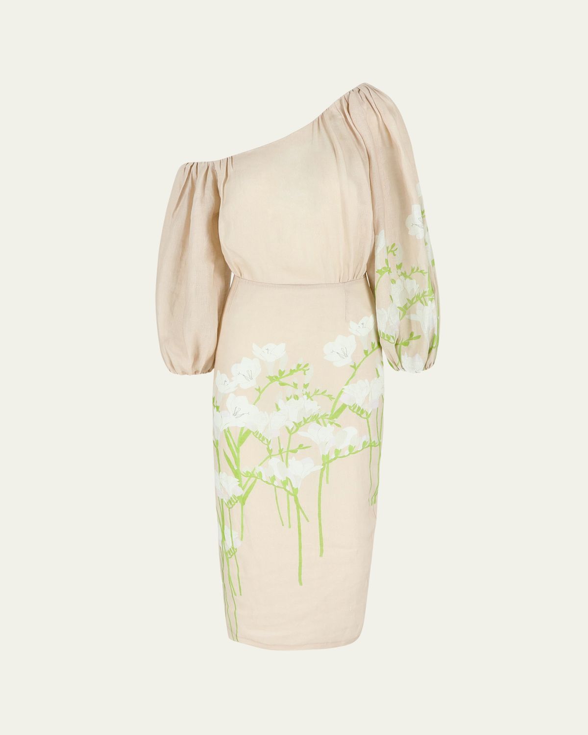 BERNADETTE Printed Off-The-Shoulder Linen Dress