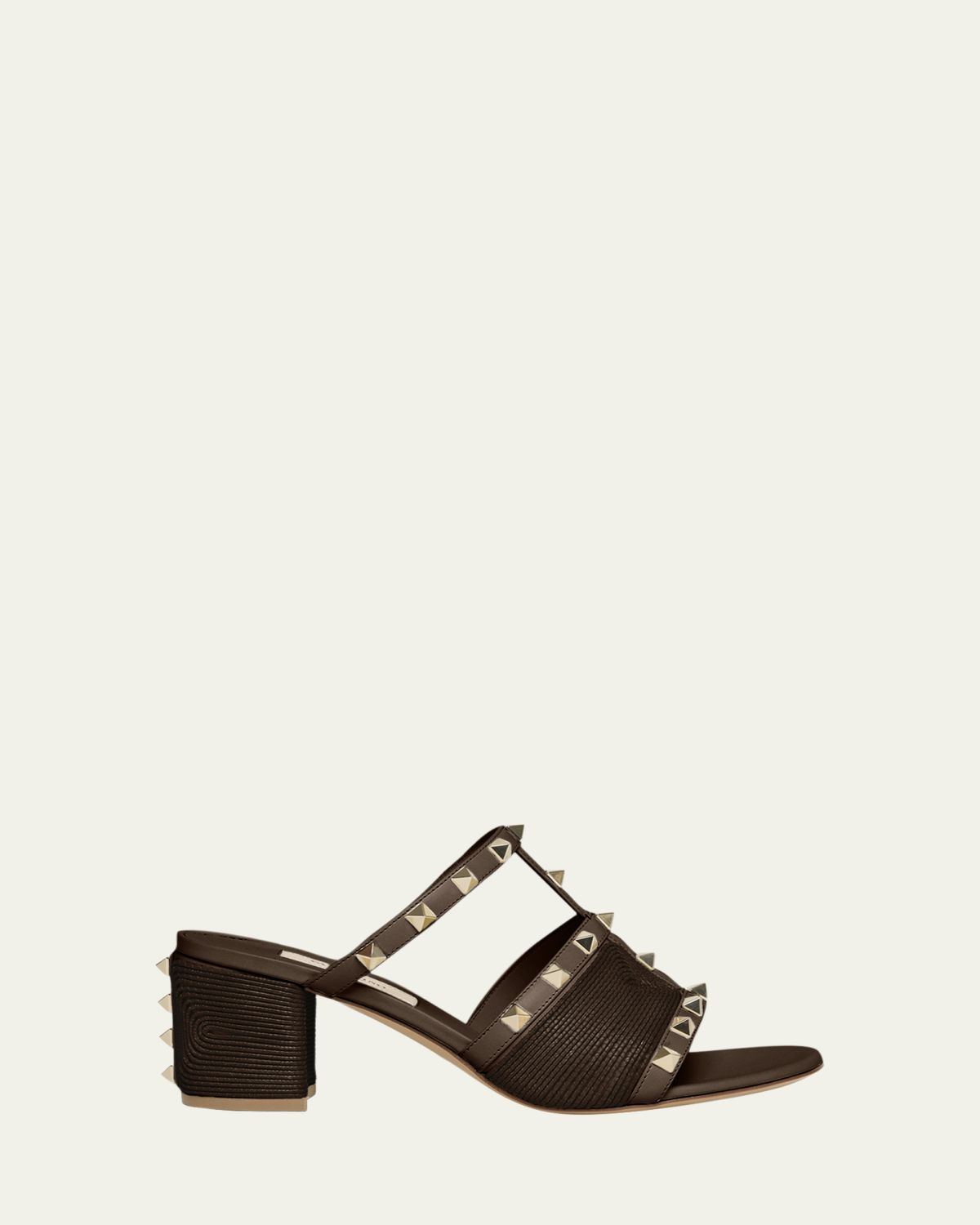 Valentino Garavani Rockstud Raffia Block-Heel Slide Sandals