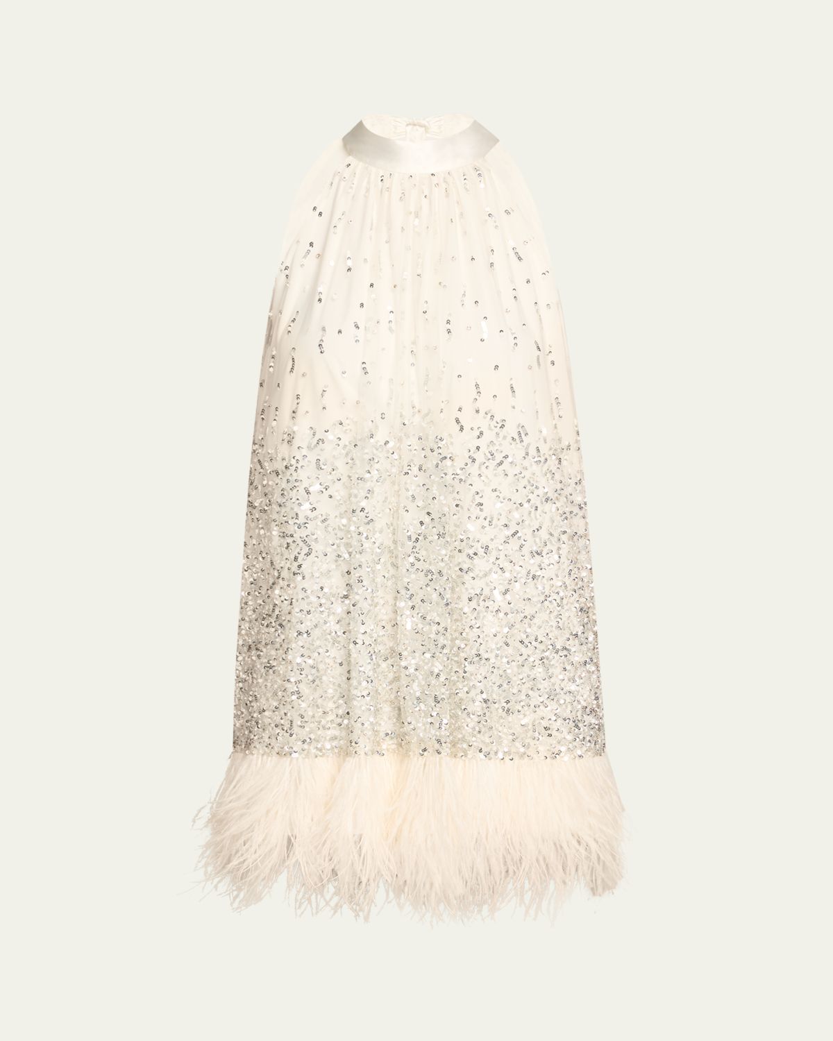 Alice + Olivia Erna Sequined Feather-Trim Mini Dress