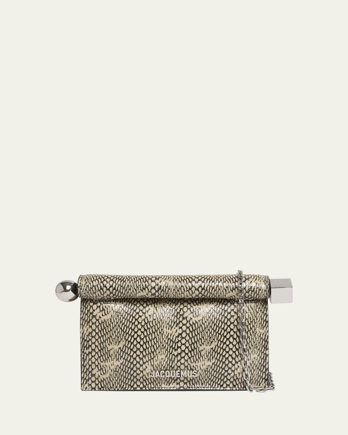 Jacquemus La Petit Pochette Rond Snakeskin-Embossed Clutch Bag