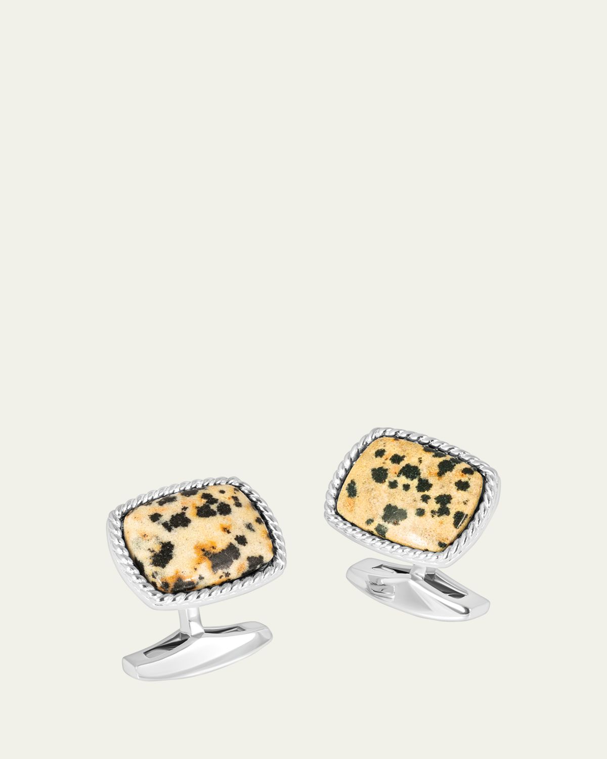 Tateossian Men's Rhodium-Plated Stainless Steel Dalmatian Jasper Cufflinks, Limited Edition