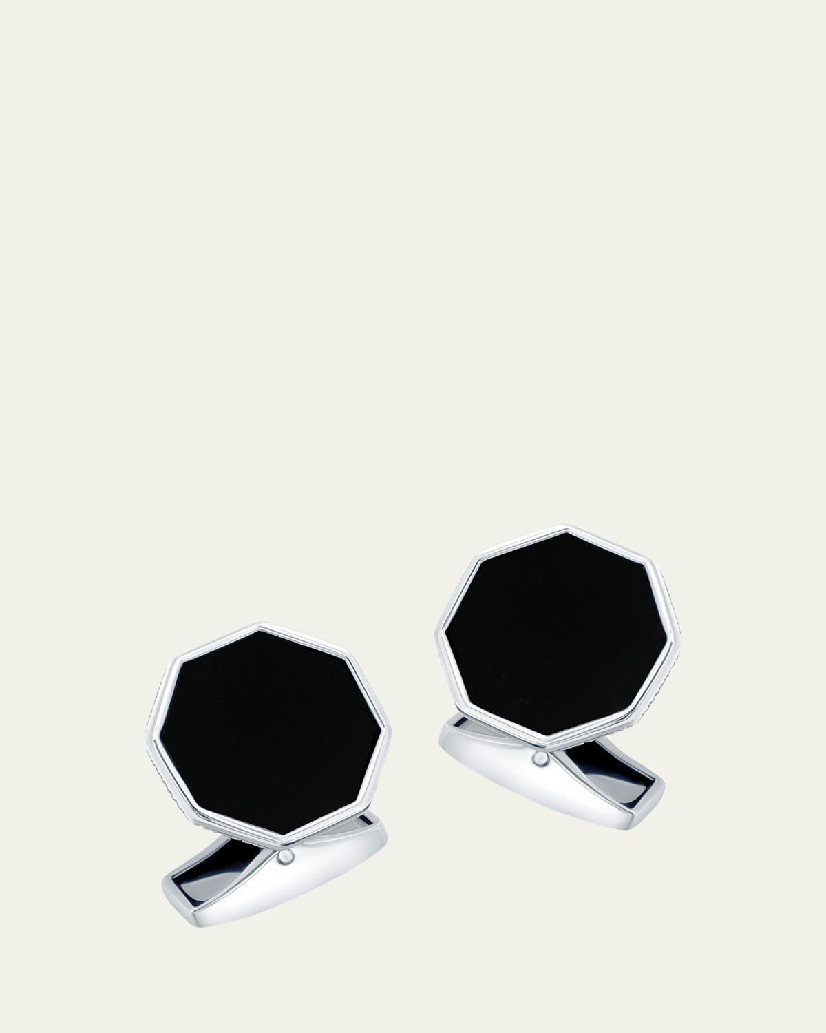Tateossian Men's Rhodium-Plated Sterling Silver Black Onyx Classic London Eye Cufflinks