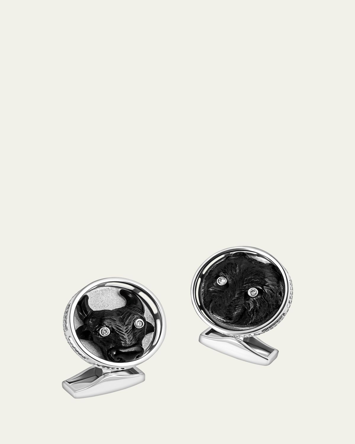 Tateossian Men's Black Horn Bull and Bear Cufflinks with Diamonds