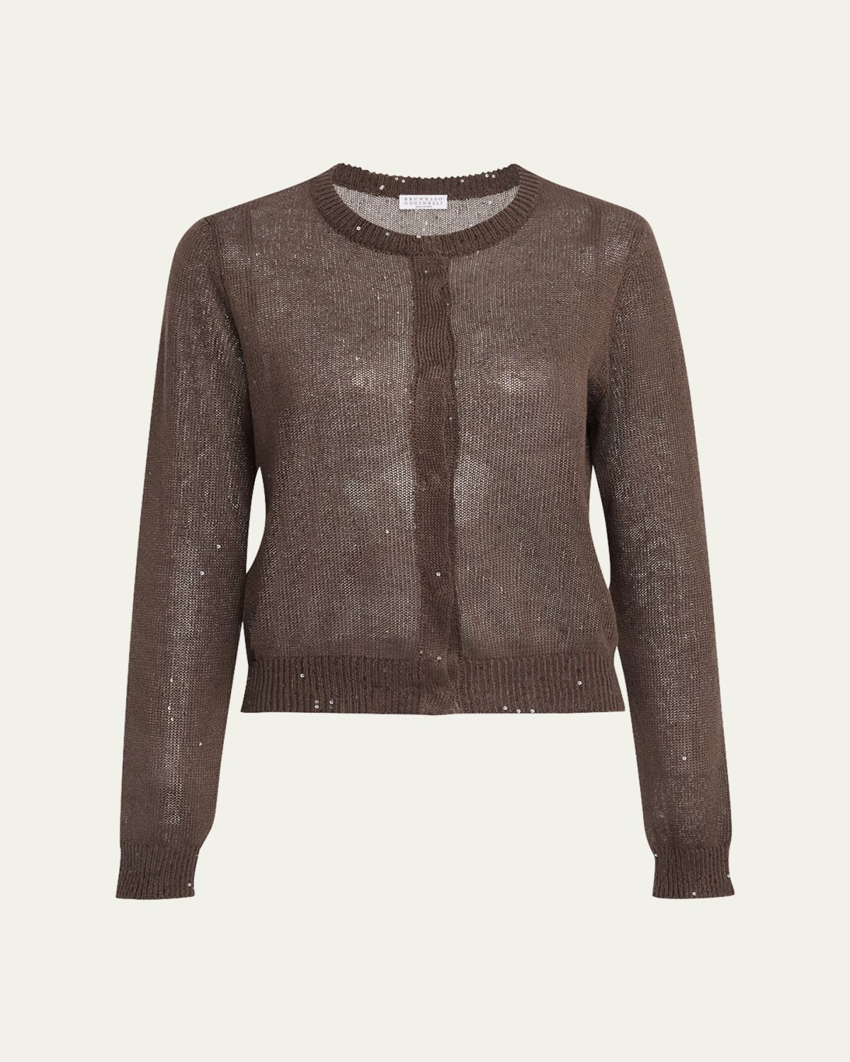 Brunello Cucinelli Linen Paillette Crewneck Cardigan