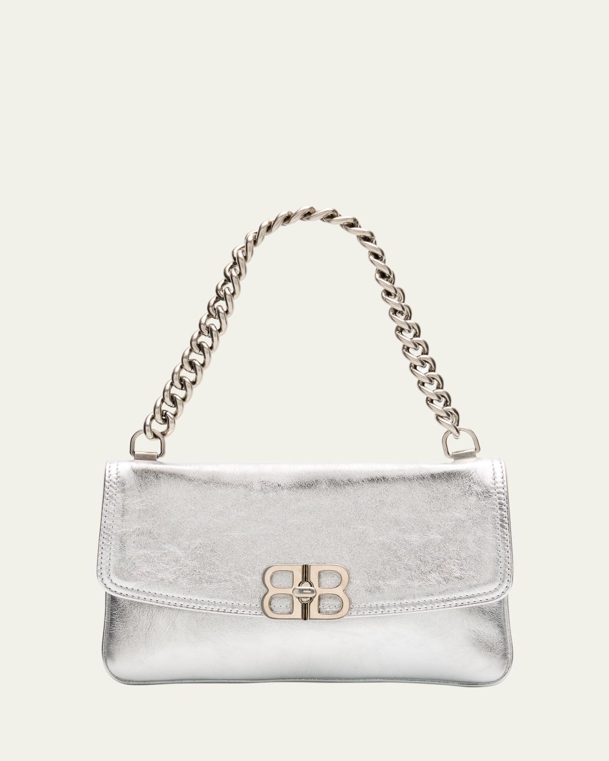 Balenciaga BB Soft Metallic Leather Wallet on Chain