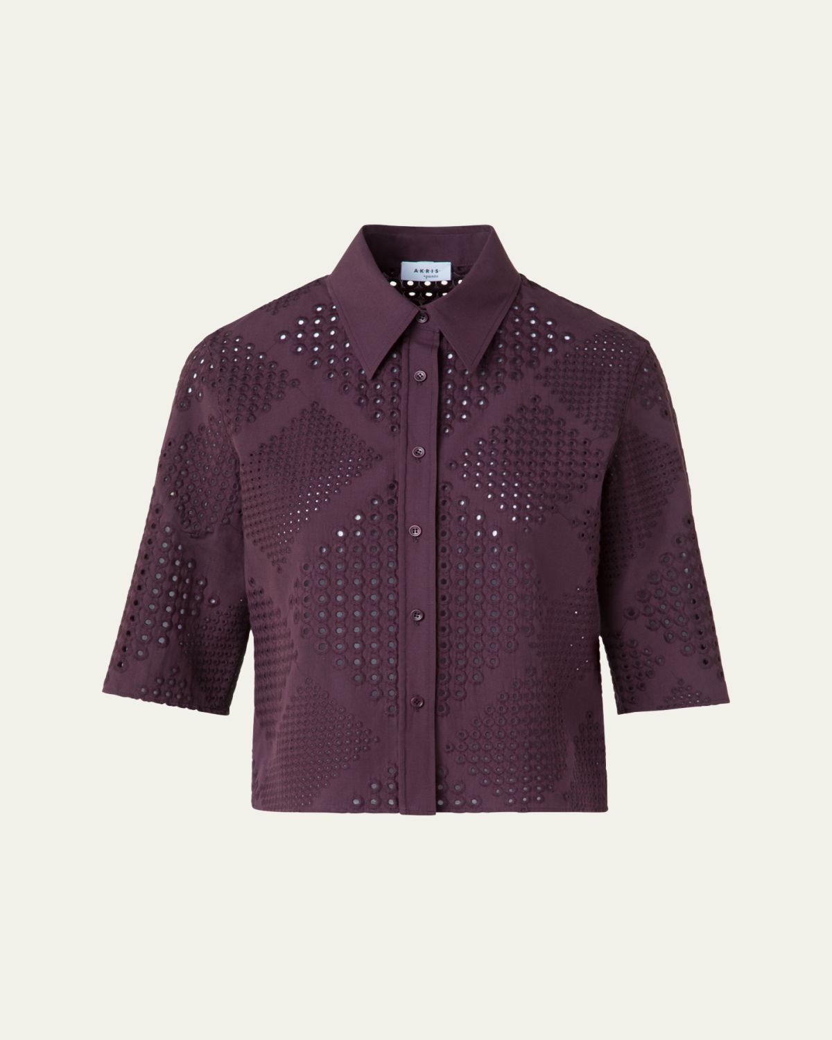 Akris punto Diamond Eyelet Cropped Cotton Poplin Blouse