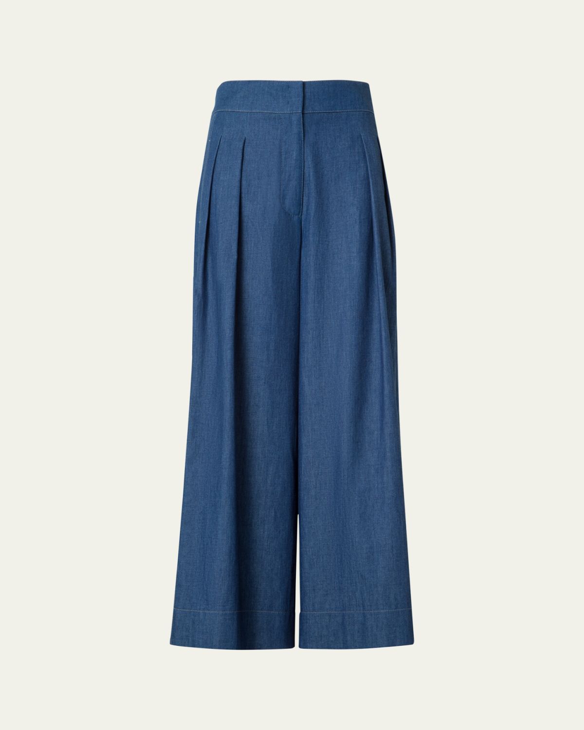 Akris punto Federica Pleated Wide-Leg Cotton Denim Pants