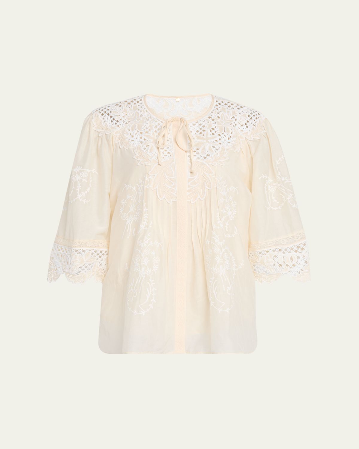 Kobi Halperin Bari Pintuck Lace-Embellished Blouse