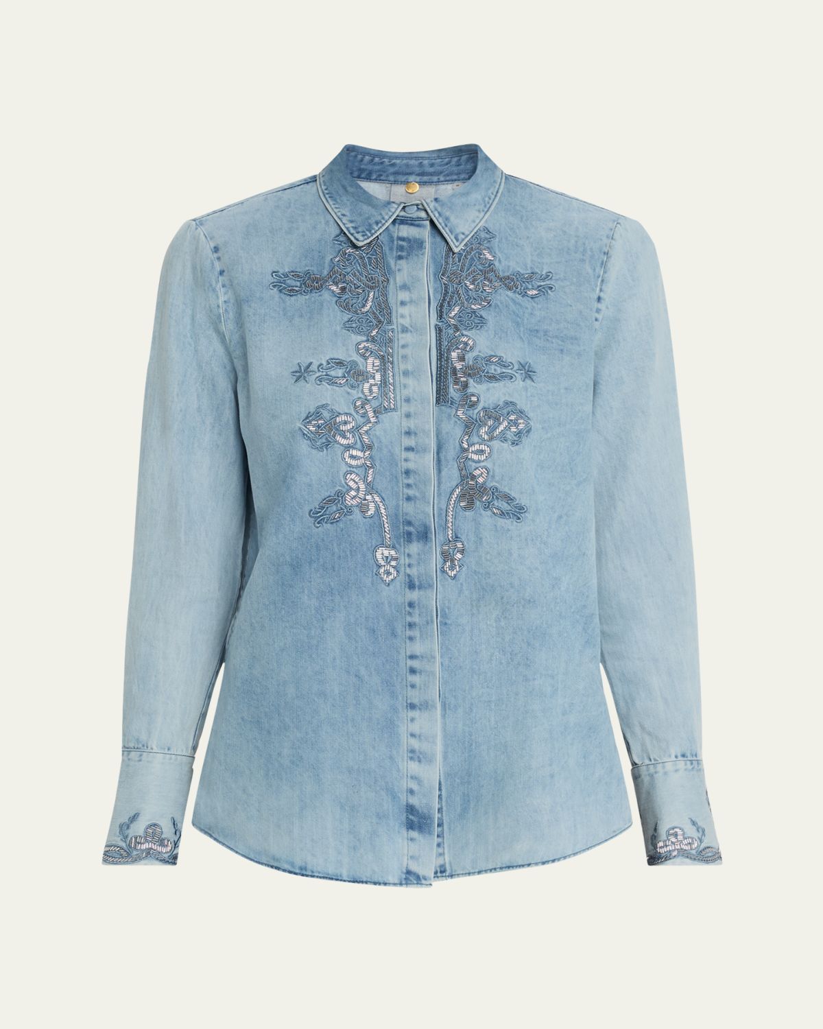 Kobi Halperin Imara Beaded Embroidered Denim Blouse
