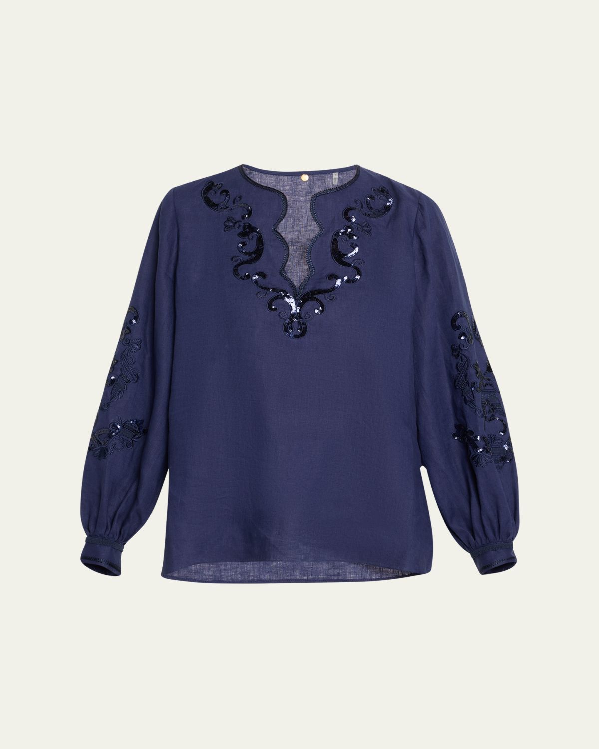 Kobi Halperin Soraya Sequin Embroidered Linen Blouse