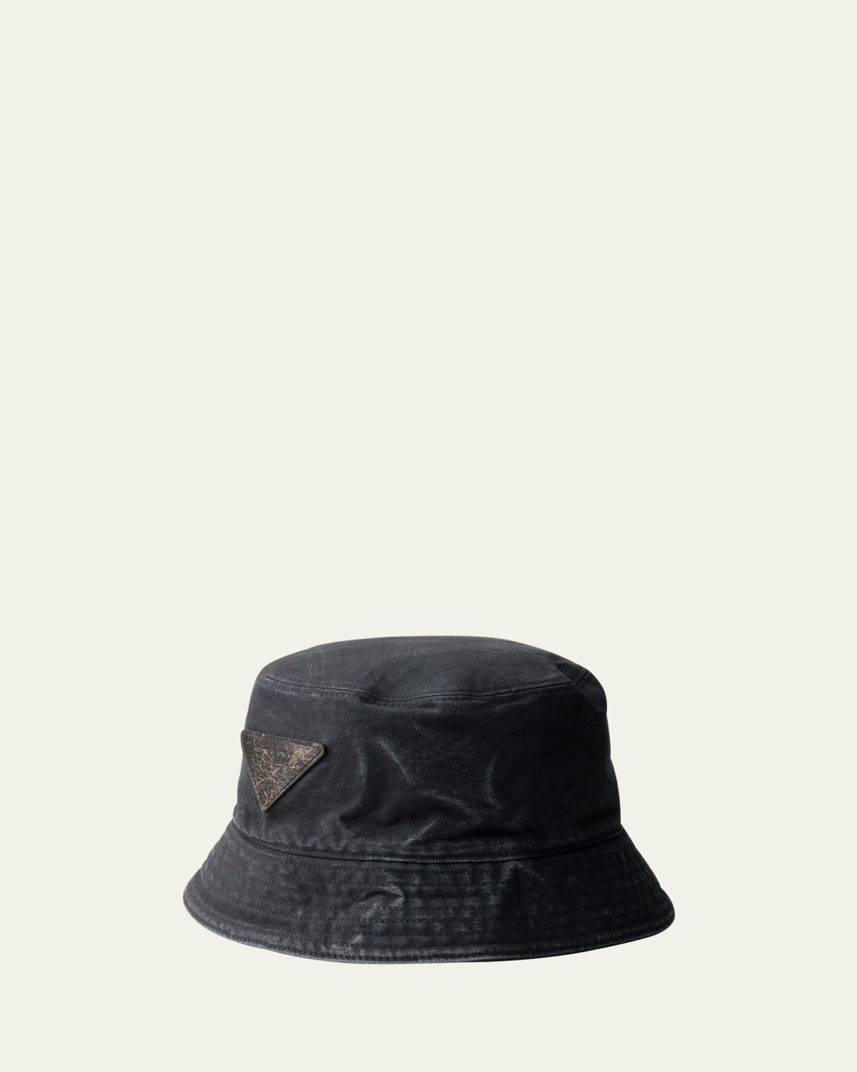 Prada Men's Canvas Leather Logo Bucket Hat