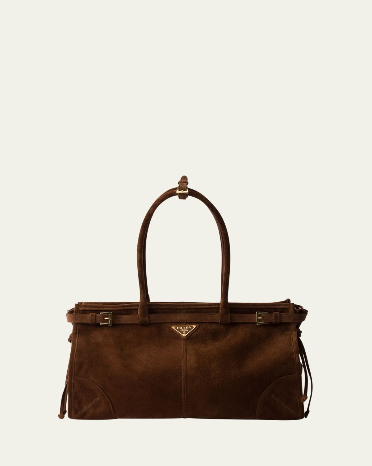 Prada Buckle Suede Top-Handle Bag
