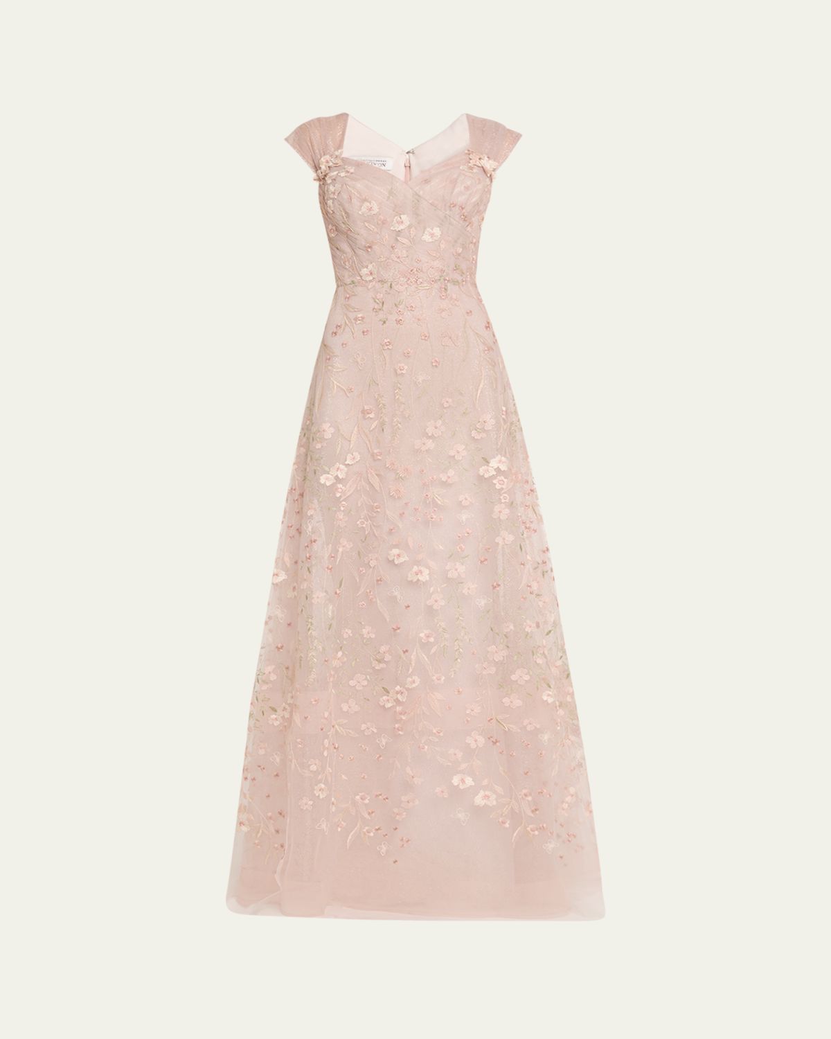 Rickie Freeman for Teri Jon Floral-Embroidered Tulle Gown
