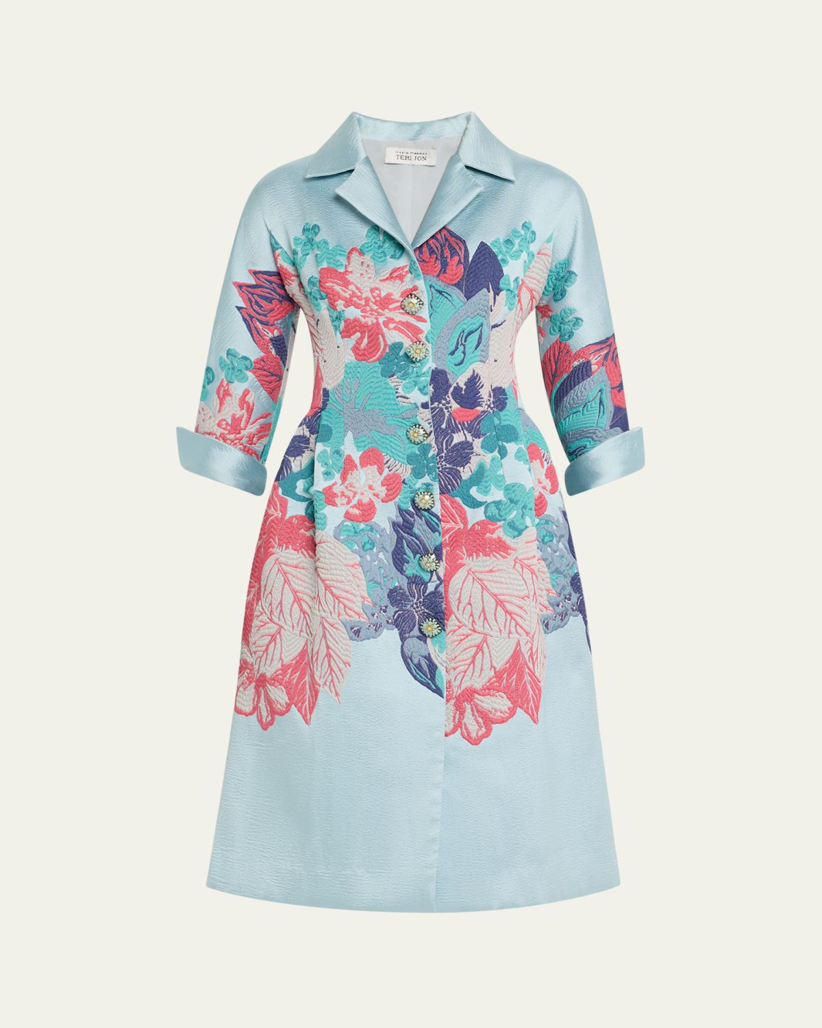 Rickie Freeman for Teri Jon A-Line Floral Jacquard Coat Dress