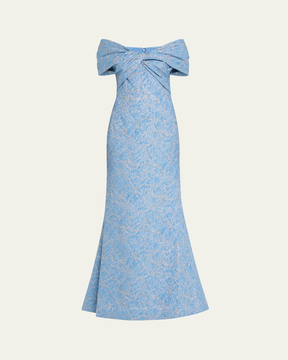 Rickie Freeman for Teri Jon Off-Shoulder Metallic Jacquard Gown