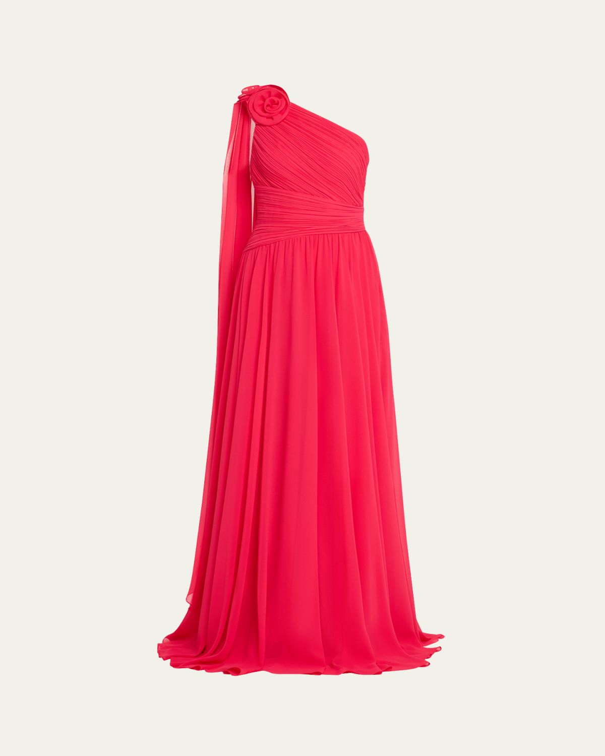 Rickie Freeman for Teri Jon Draped One-Shoulder Pleated Chiffon Gown