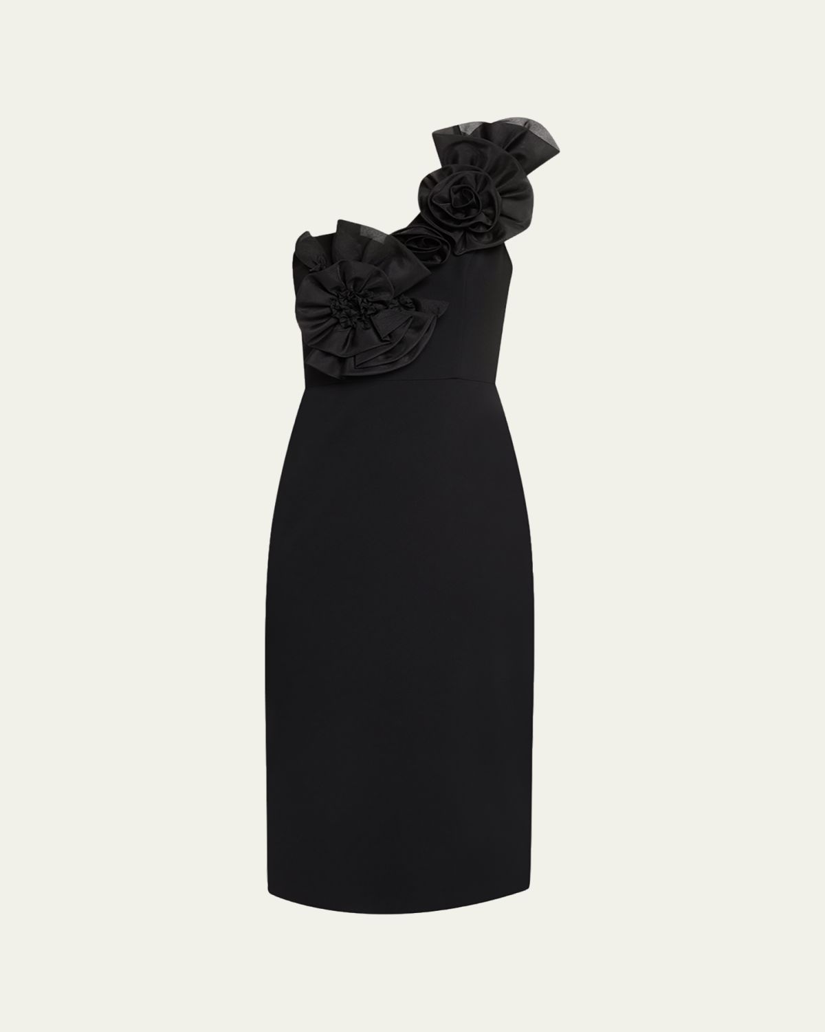 Aidan Mattox One-Shoulder Floral Applique Crepe Midi Dress