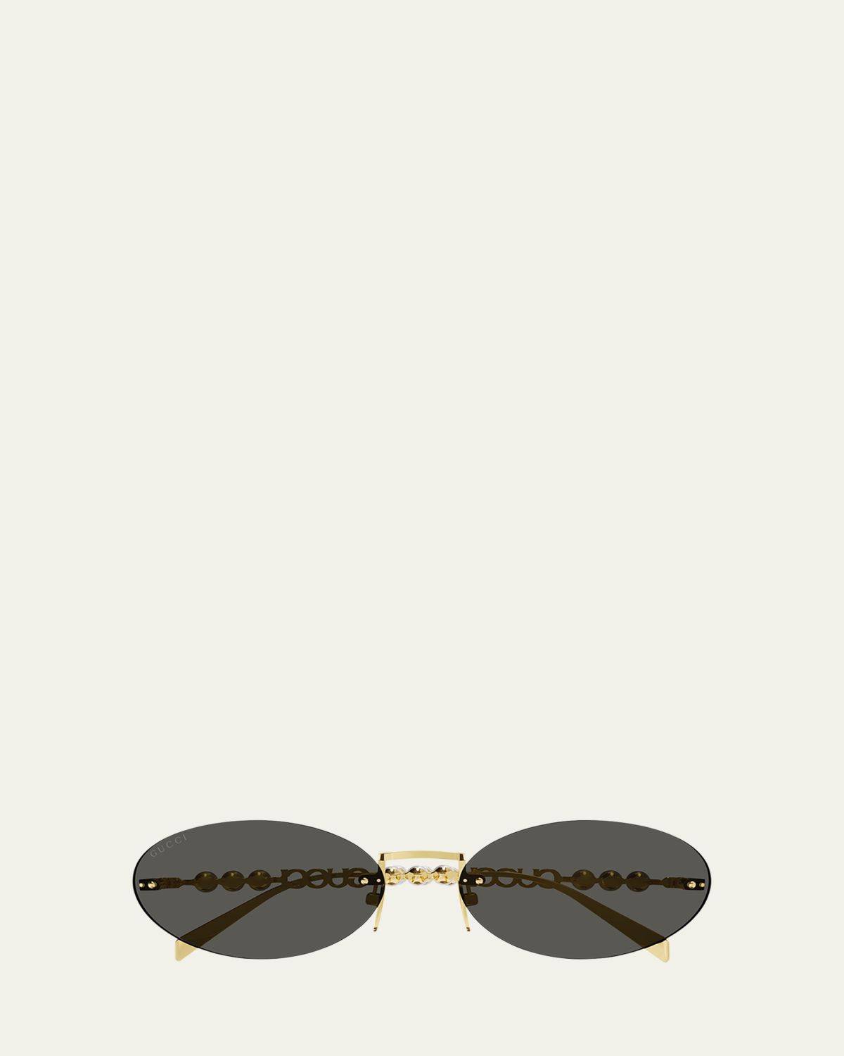 Gucci Rimless Metal Oval Sunglasses with Faux Pearls | Thumbnail 5