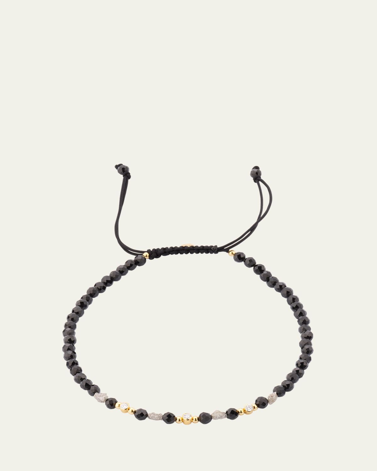 Jan Leslie Men's Black Spinel and Raw Diamond Beaded Pull-Cord Bracelet