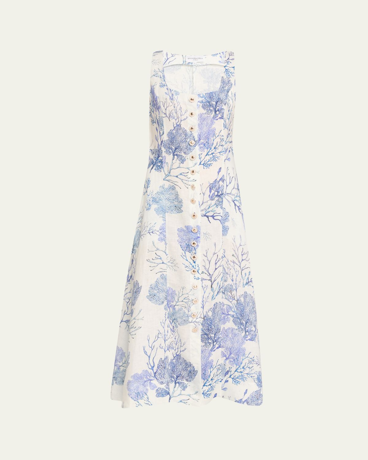 Evi Grintela Teresa Coral-Print Linen Midi Dress