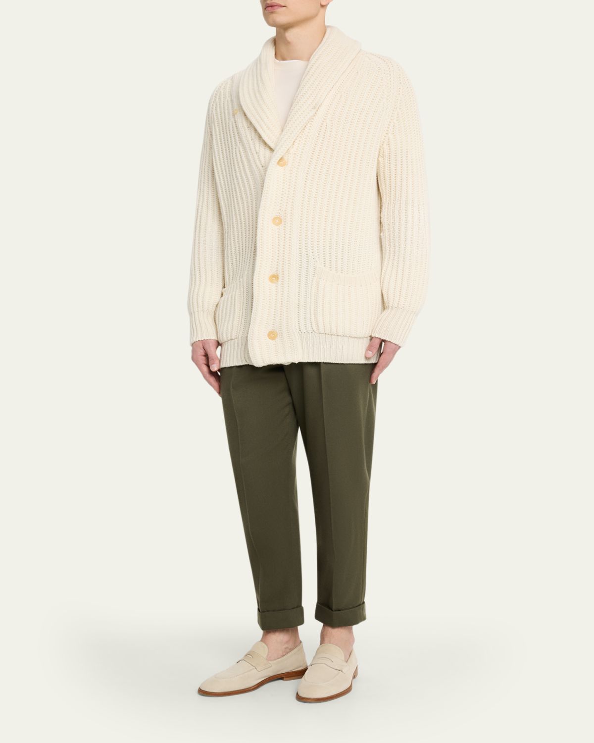 Anderson & Sheppard Men's Rib-Knit Cashmere Cardigan | Thumbnail 2