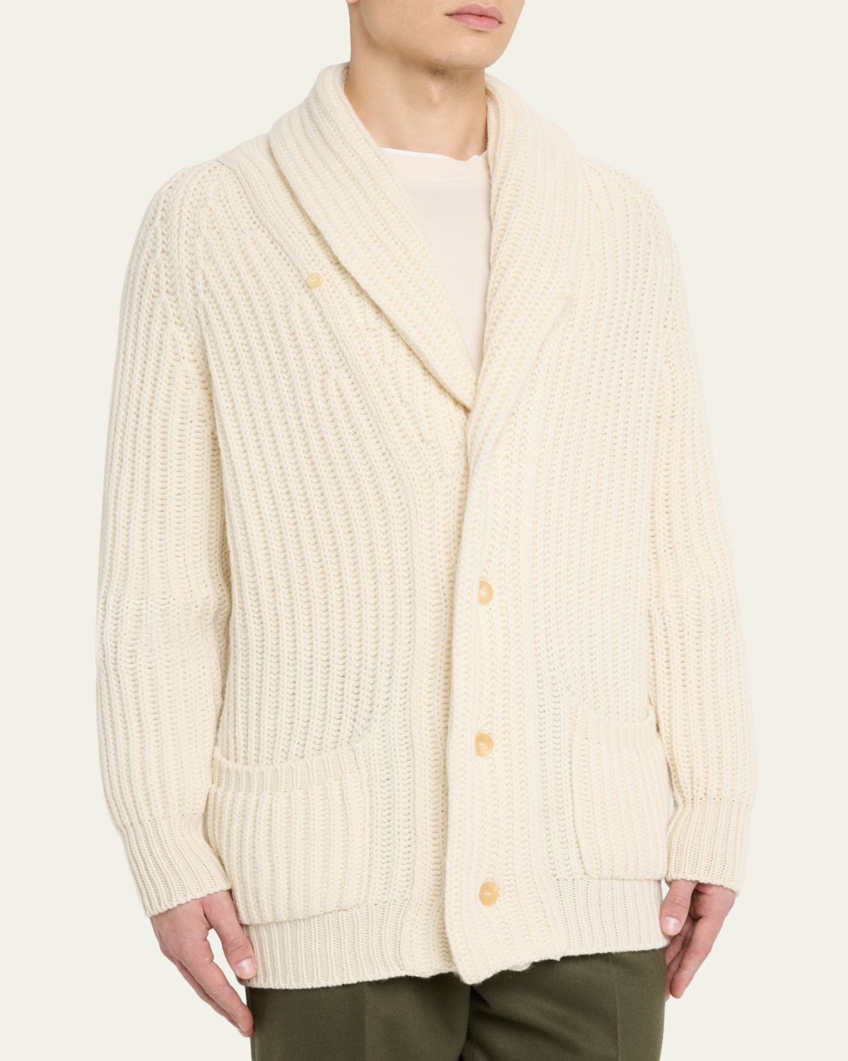 Anderson & Sheppard Men's Rib-Knit Cashmere Cardigan | Thumbnail 4