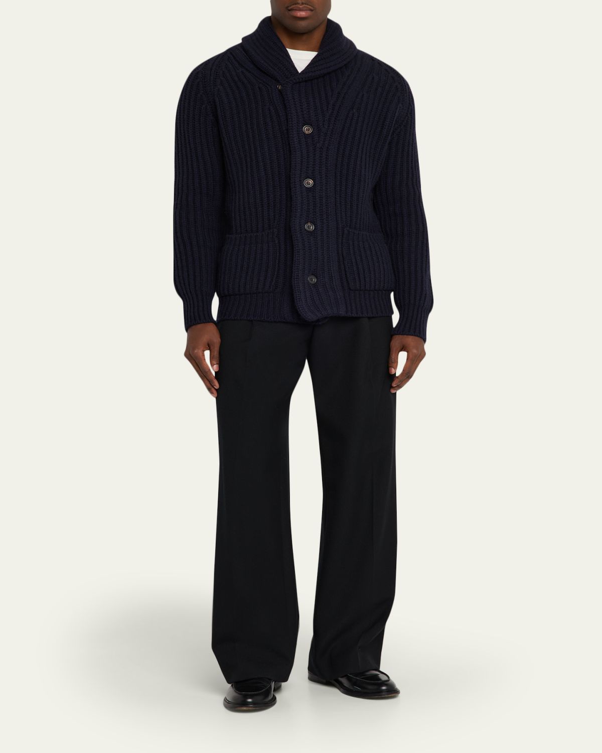 Anderson & Sheppard Men's Rib-Knit Cashmere Cardigan | Thumbnail 6