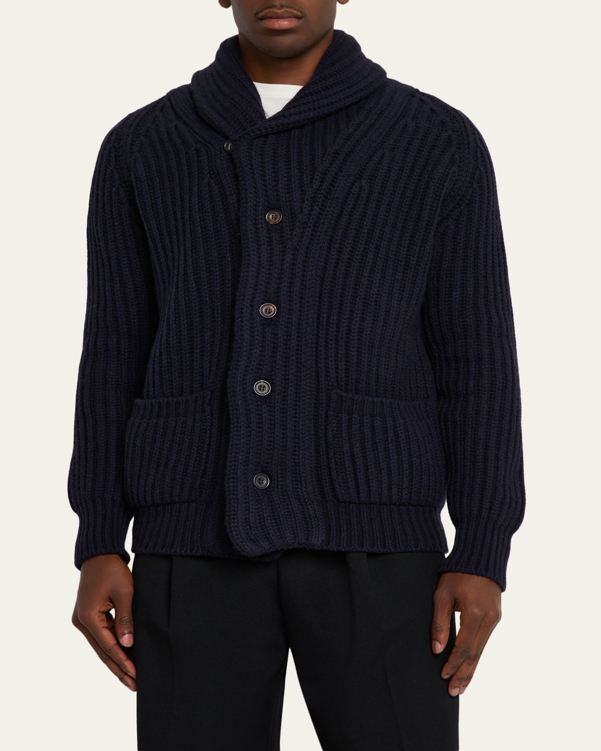 Anderson & Sheppard Men's Rib-Knit Cashmere Cardigan | Thumbnail 8