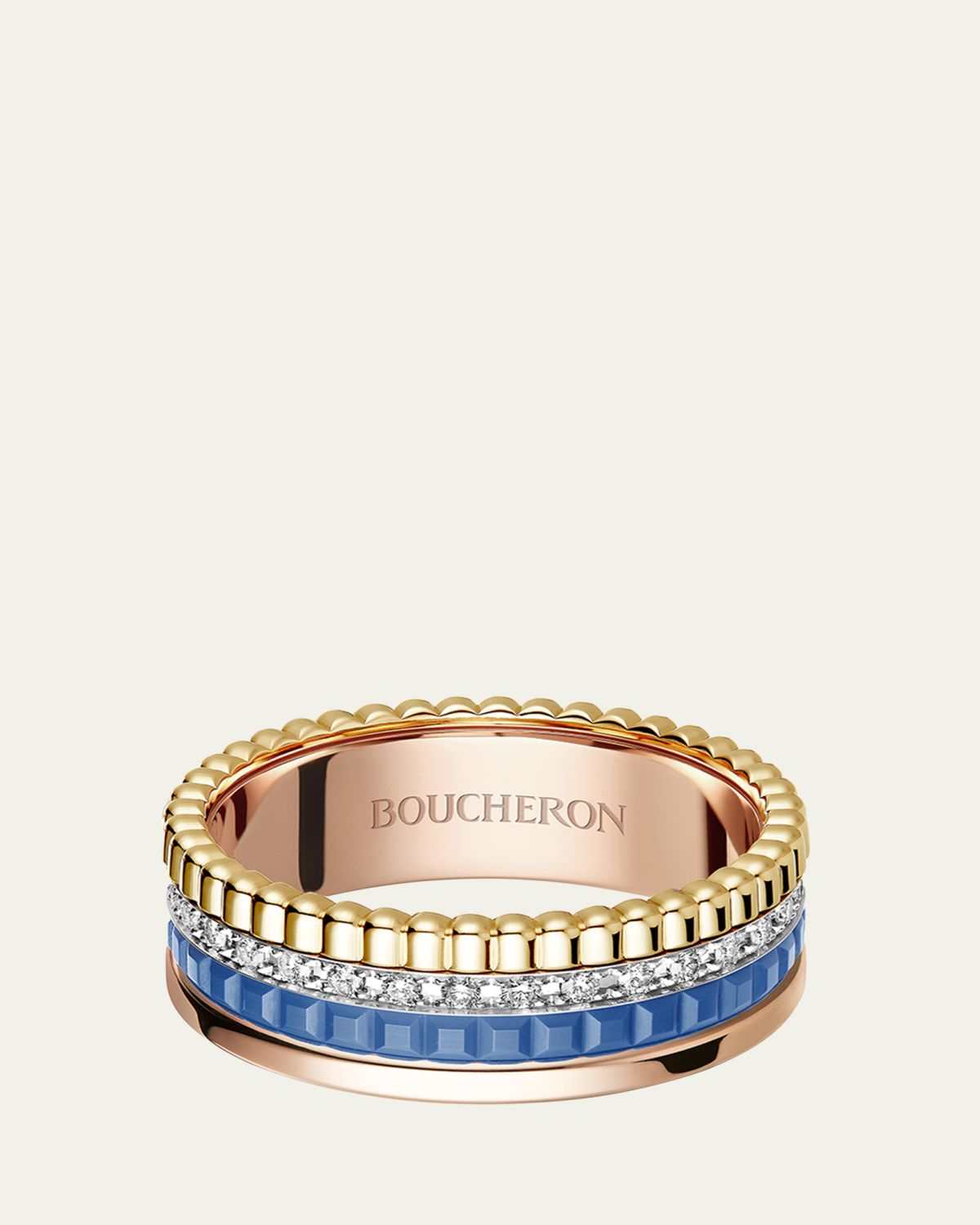 Boucheron 18K White, Rose, and Yellow Gold Quatre Blue Edition Ring with Diamonds