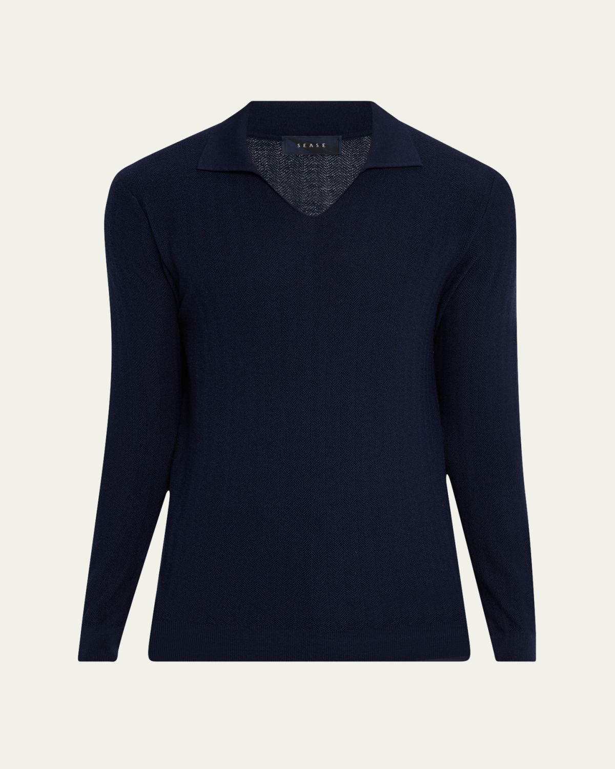 Sease Men's Herringbone Johnny-Collar Polo Sweater