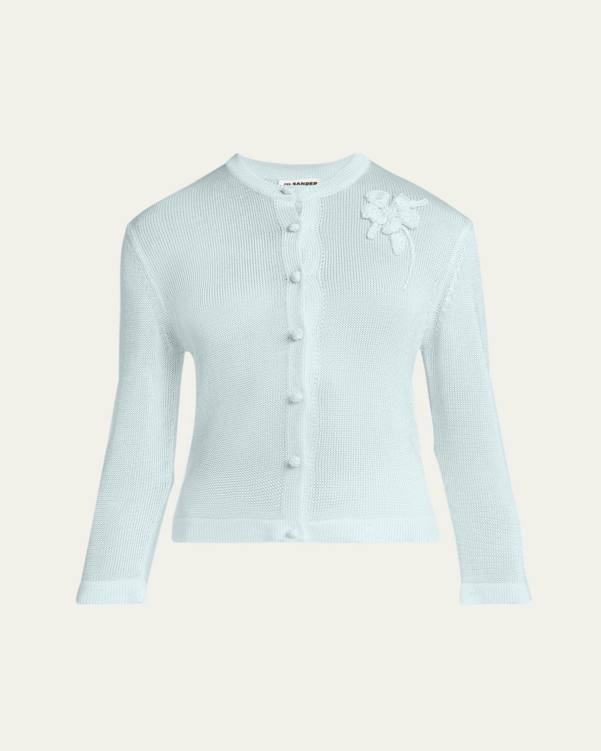Jil Sander Crochet Flower Three-Quarter Sleeve Cardigan