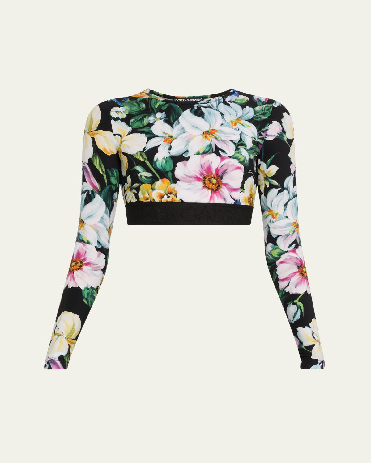 Dolce & Gabbana Mix Fiori Long-Sleeve Crop Top