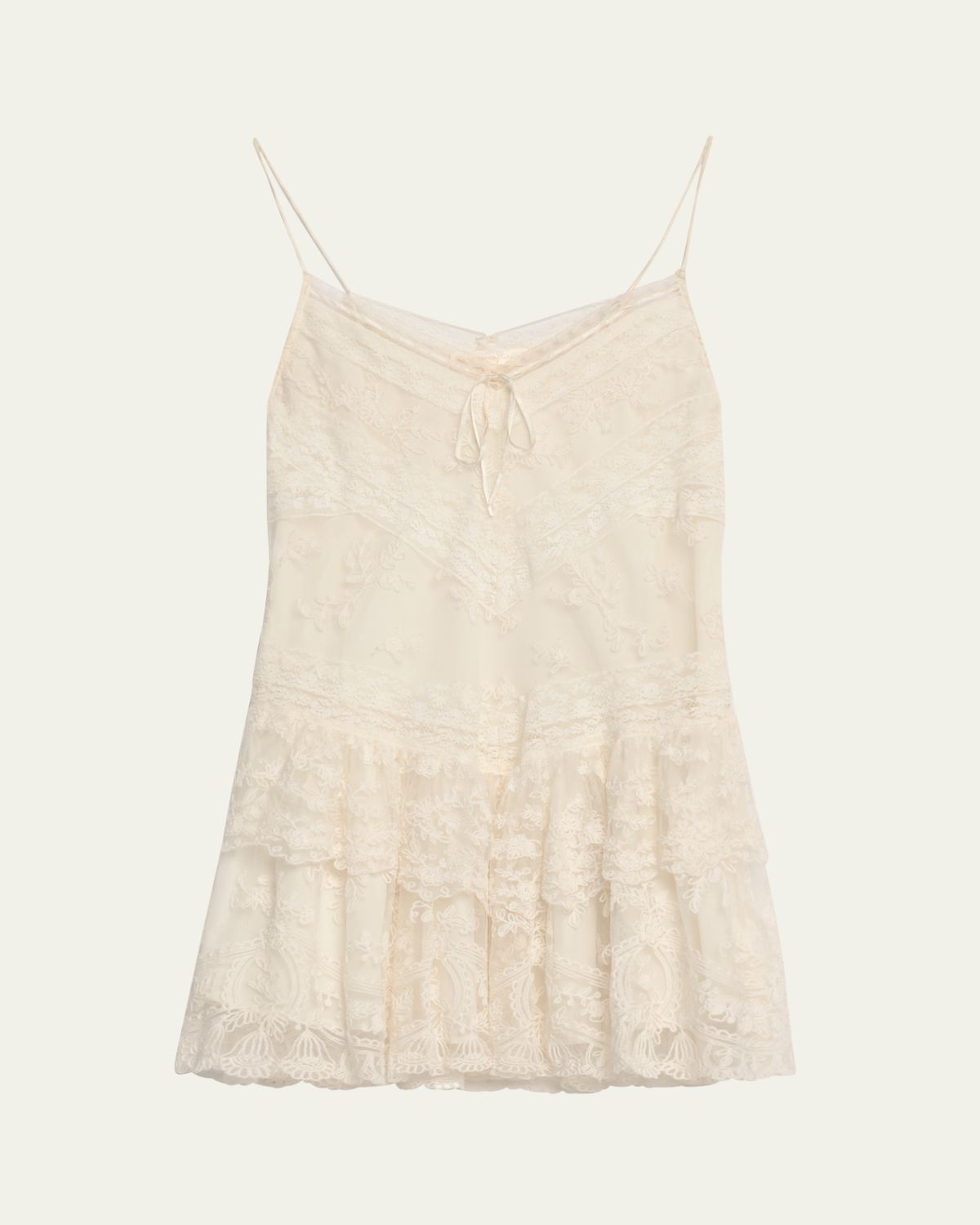 LoveShackFancy Beauval Drop-Waist Lace Mini Dress