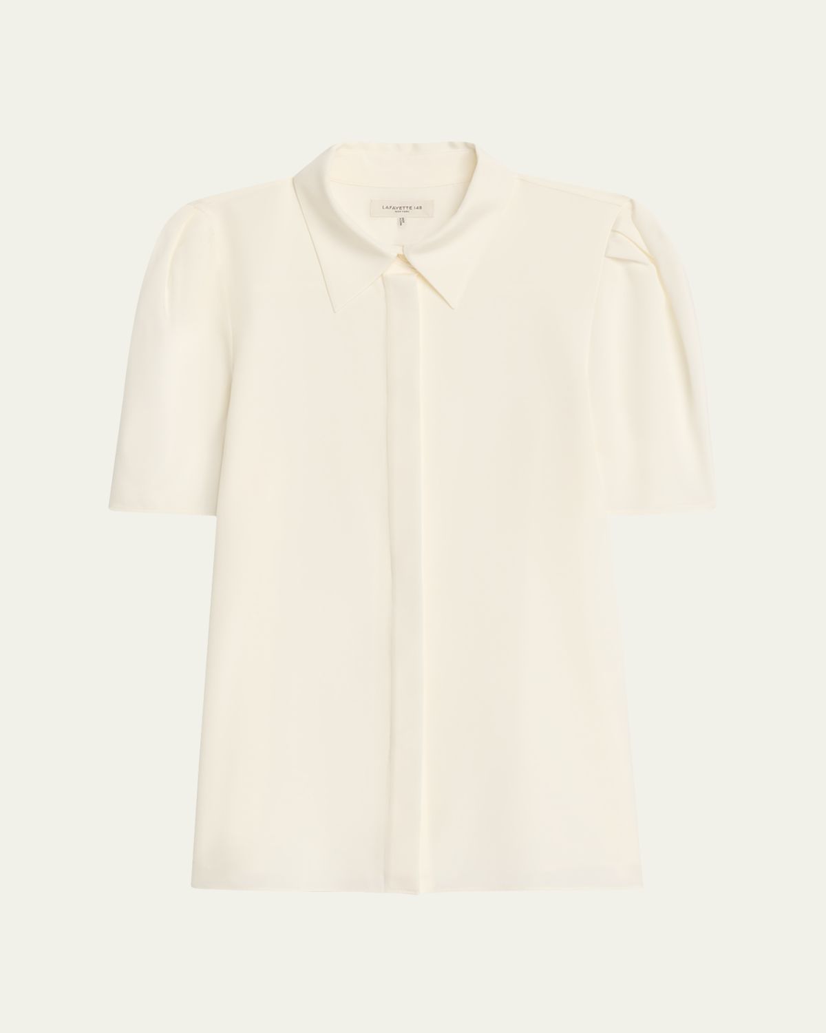 Lafayette 148 New York Silk Puff-Sleeve Button-Front Blouse