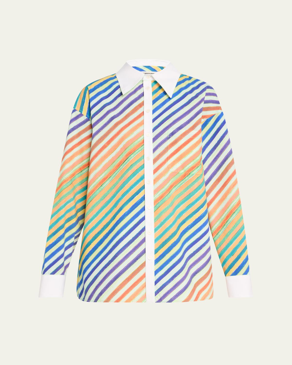CHRISTOPHER JOHN ROGERS Striped Bias Button-Down Shirt
