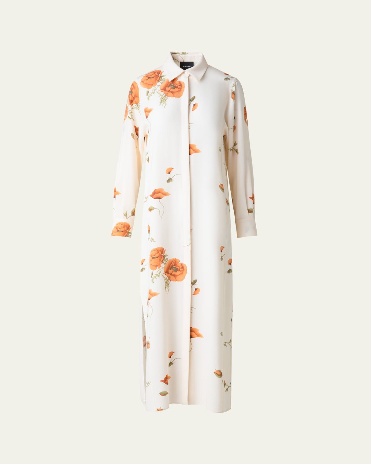 Akris Anemone Print Silk Crepe Midi Tunic Dress