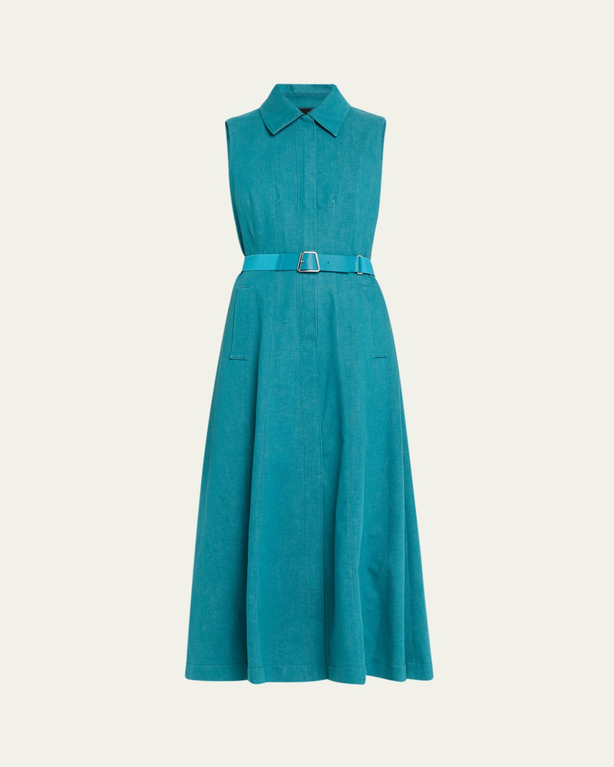 Akris Sleeveless Belted Denim Midi Shirtdress