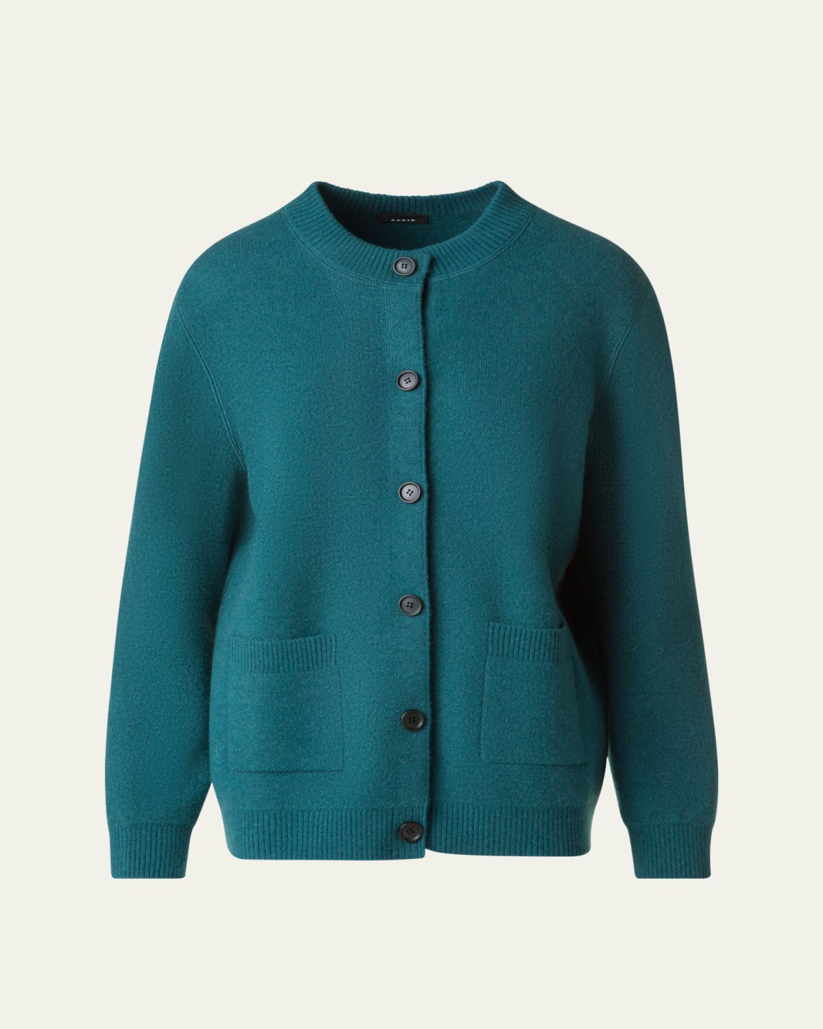 Akris Pure Cashmere Pique Knit Crewneck Cardigan