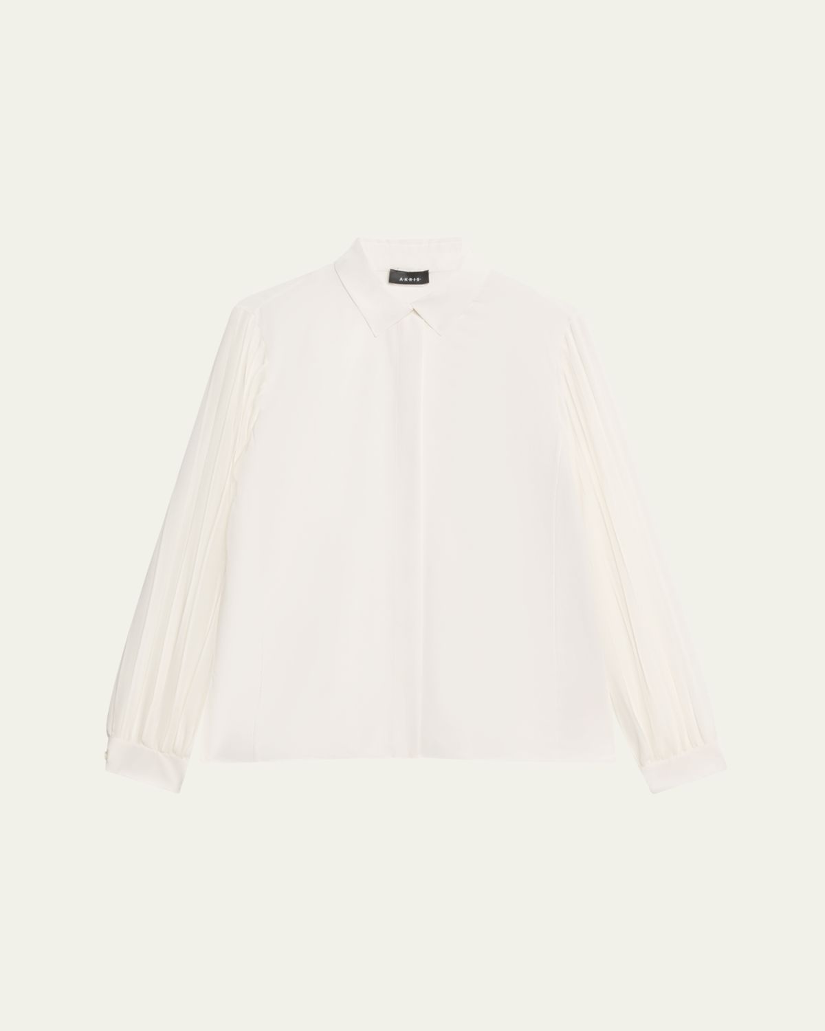 Akris Silk Crepe Pleated-Sleeve Blouse