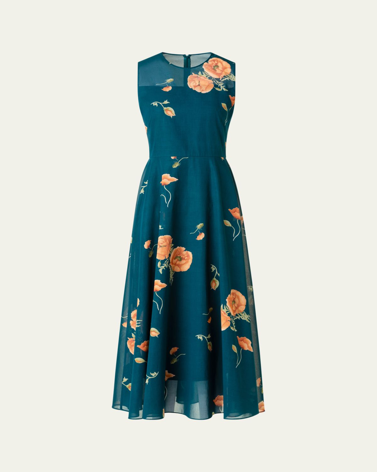 Akris Anemone Print Belted Fit-and-Flare Voile Dress