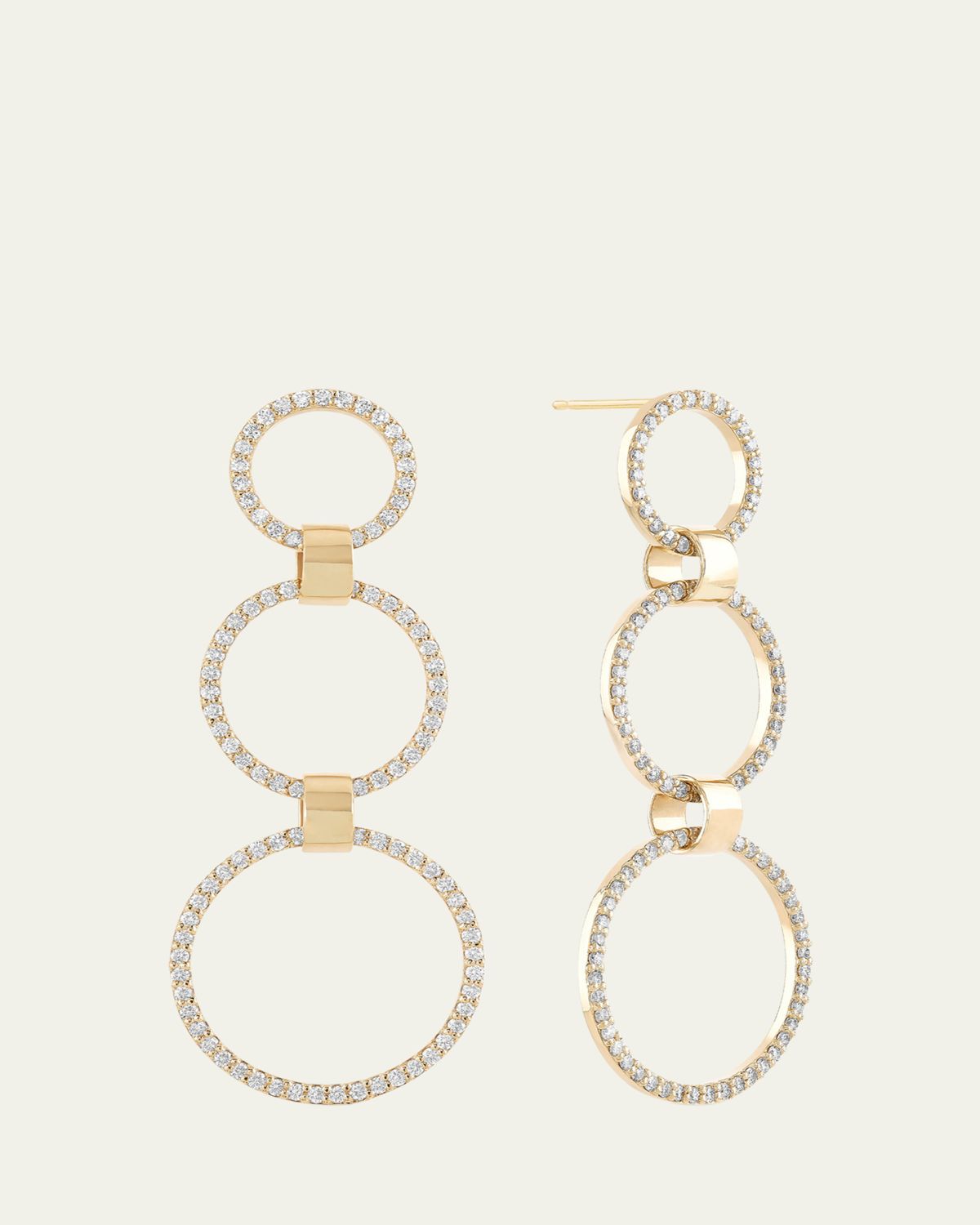 Lana 14K Gold Flawless Three Circle Linear Link Earrings
