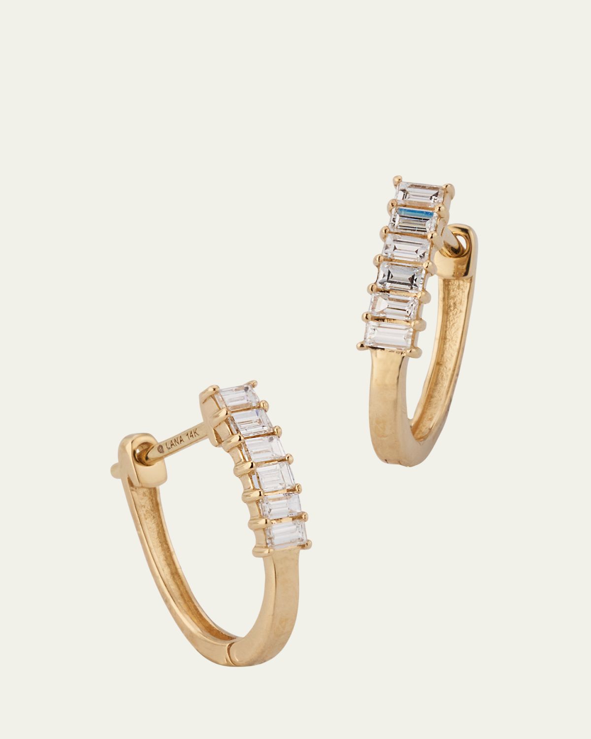 Lana 14K Yellow Gold Mini Baguette Diamond Huggie Earrings | Thumbnail 5 Lana 14K Yellow Gold Mini Baguette Diamond Huggie Earrings | Thumbnail 5