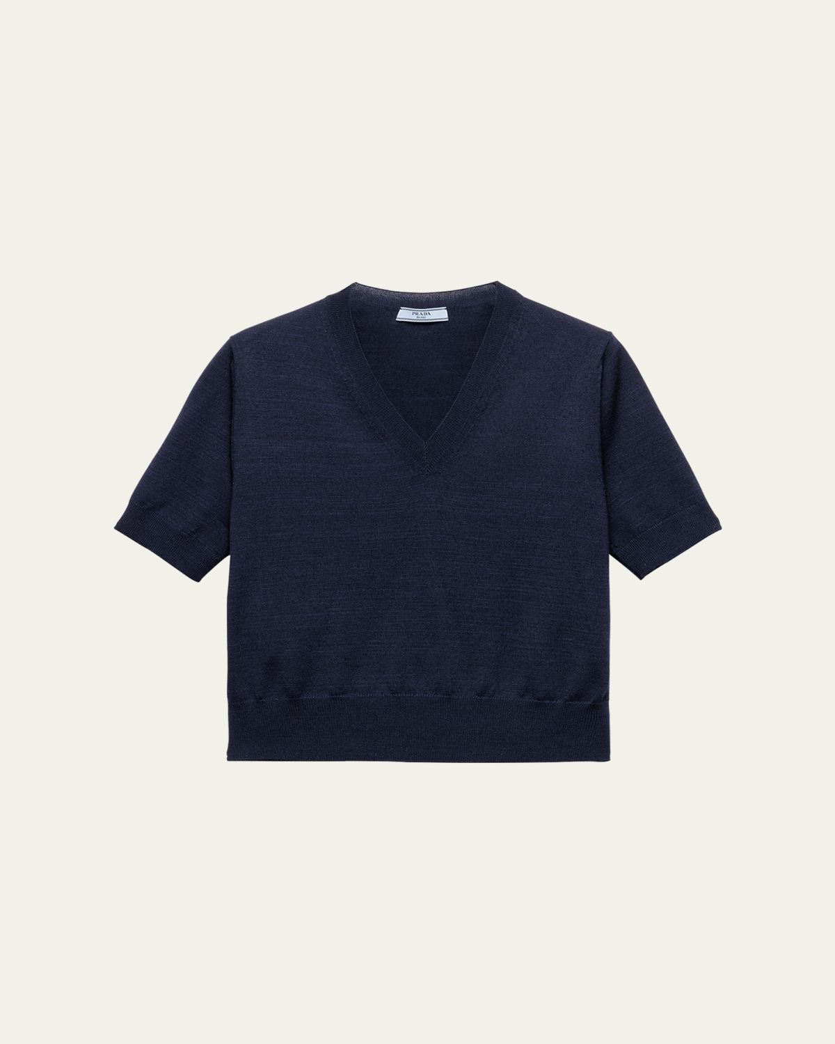 Prada V-Neck Short Sleeve Boxy Wool Sweater