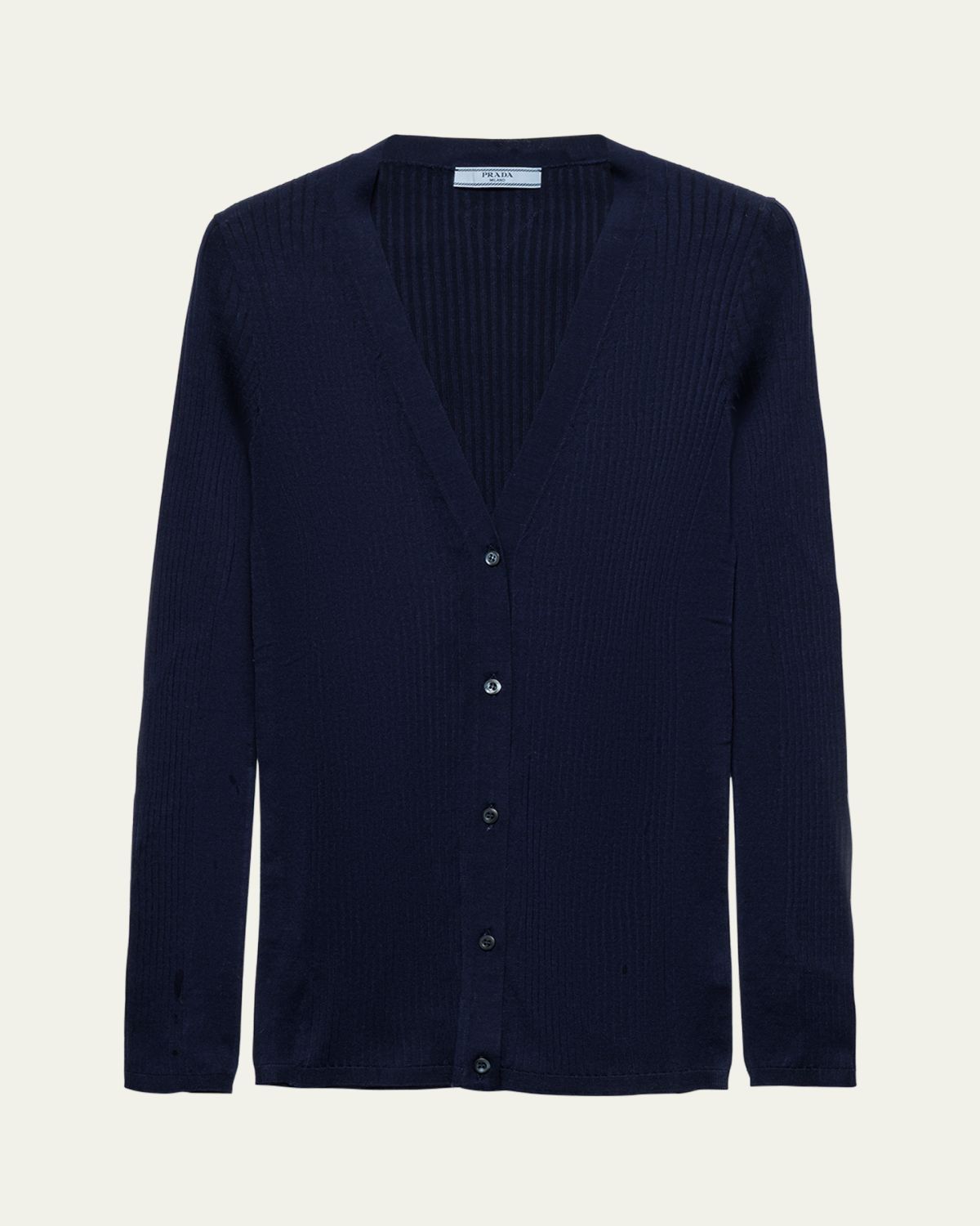 Prada Fitted Long-Sleeve Ribbed Cardigan