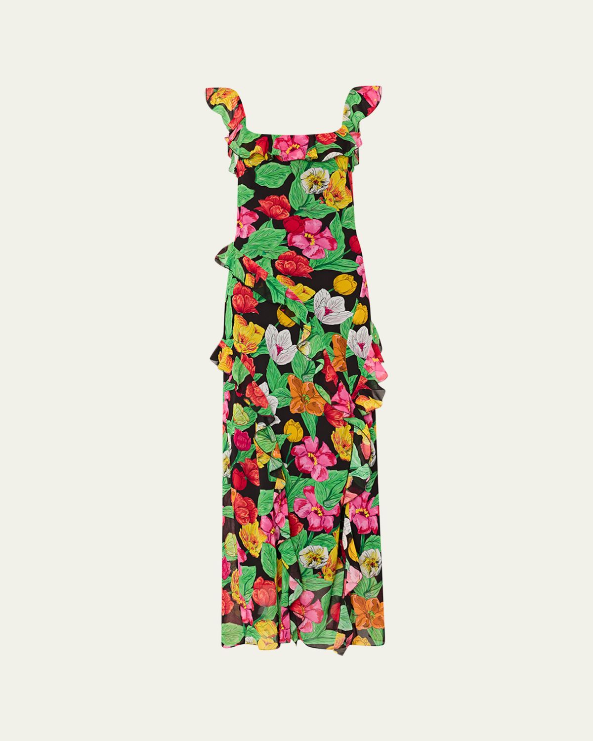 Milly Tulip Rosette Floral-Print Ruffle Maxi Dress