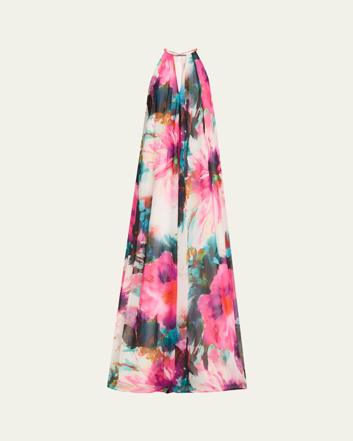 Badgley Mischka Cutout Floral-Print Trapeze Gown